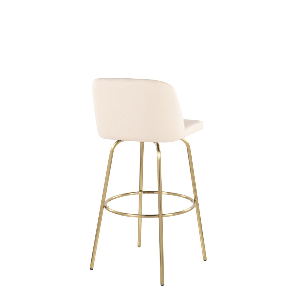 English Elm Toriano 30" Contemporary Swivel Barstool Set Of 2 In Cream Faux Leather With Gold Metal Base B202S00688-GIGA