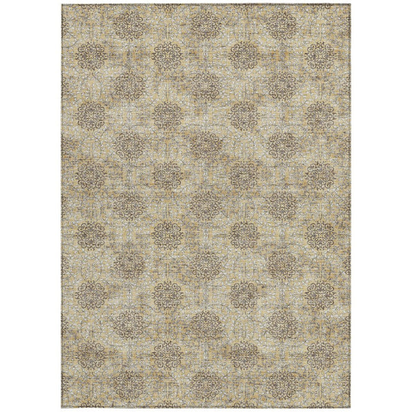 HomeRoots 5' Gold and Taupe Damask Washable Area Rug - Elegant Machine-Woven Design for Indoor and Outdoor Use 5' X 8' 623001