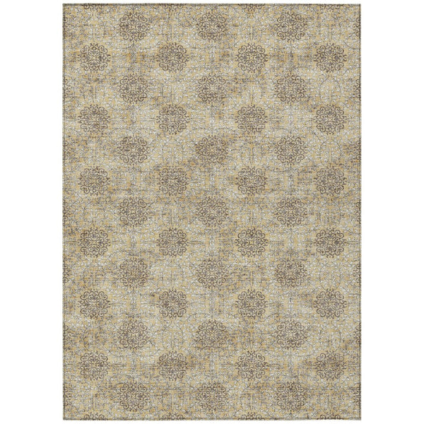 HomeRoots 5' Gold and Taupe Damask Washable Area Rug - Elegant Machine-Woven Design for Indoor and Outdoor Use 5' X 8' 623001