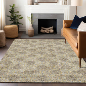 HomeRoots 5' Gold and Taupe Damask Washable Area Rug - Elegant Machine-Woven Design for Indoor and Outdoor Use 5' X 8' 623001