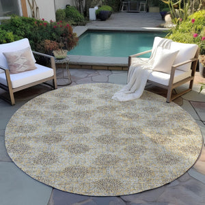 HomeRoots 5' Gold and Taupe Damask Washable Area Rug - Elegant Machine-Woven Design for Indoor and Outdoor Use 8' Round 623002