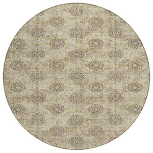 HomeRoots 5' Gold and Taupe Damask Washable Area Rug - Elegant Machine-Woven Design for Indoor and Outdoor Use 8' Round 623002