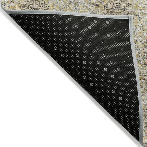 HomeRoots 5' Gold and Taupe Damask Washable Area Rug - Elegant Machine-Woven Design for Indoor and Outdoor Use 8' Round 623002