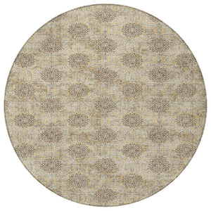 HomeRoots 5' Gold and Taupe Damask Washable Area Rug - Elegant Machine-Woven Design for Indoor and Outdoor Use 8' Round 623002