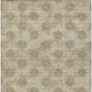 HomeRoots 5' Gold and Taupe Damask Washable Area Rug - Elegant Machine-Woven Design for Indoor and Outdoor Use 8' X 10' 623003