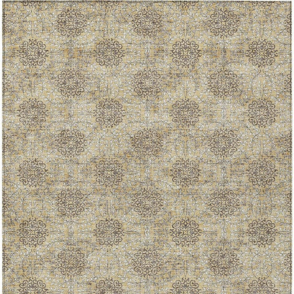 HomeRoots 5' Gold and Taupe Damask Washable Area Rug - Elegant Machine-Woven Design for Indoor and Outdoor Use 8' X 10' 623003