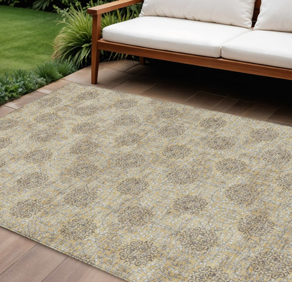HomeRoots 5' Gold and Taupe Damask Washable Area Rug - Elegant Machine-Woven Design for Indoor and Outdoor Use 8' X 10' 623003
