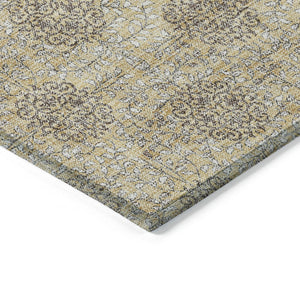 HomeRoots 5' Gold and Taupe Damask Washable Area Rug - Elegant Machine-Woven Design for Indoor and Outdoor Use 8' X 10' 623003
