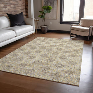 HomeRoots 5' Gold and Taupe Damask Washable Area Rug - Elegant Machine-Woven Design for Indoor and Outdoor Use 8' X 10' 623003