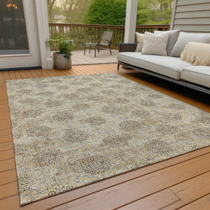 HomeRoots 5' Gold and Taupe Damask Washable Area Rug - Elegant Machine-Woven Design for Indoor and Outdoor Use 8' X 10' 623003