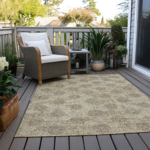HomeRoots 5' Gold and Taupe Damask Washable Area Rug - Elegant Machine-Woven Design for Indoor and Outdoor Use 10' X 14' 623005