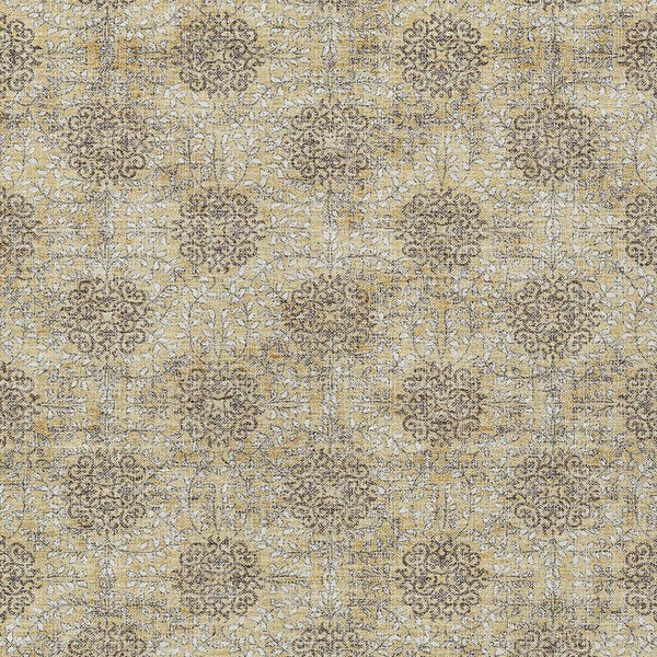 HomeRoots 5' Gold and Taupe Damask Washable Area Rug - Elegant Machine-Woven Design for Indoor and Outdoor Use 10' X 14' 623005