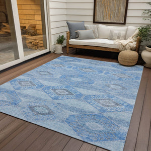 HomeRoots 5' Blue and Gray Aztec Washable Indoor Outdoor Area Rug – Durable, Stylish, Easy-Care for Any Space 5' X 8' 623013