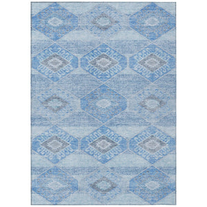 HomeRoots 5' Blue and Gray Aztec Washable Indoor Outdoor Area Rug – Durable, Stylish, Easy-Care for Any Space 5' X 8' 623013