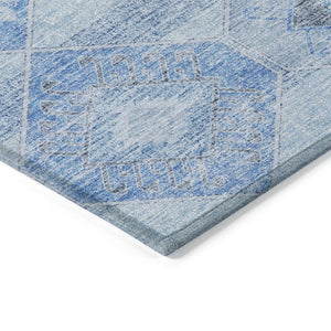 HomeRoots 5' Blue and Gray Aztec Washable Indoor Outdoor Area Rug – Durable, Stylish, Easy-Care for Any Space 5' X 8' 623013