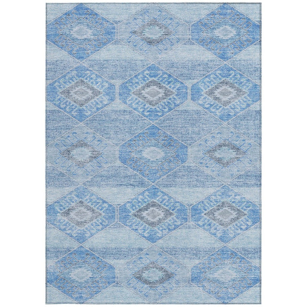 HomeRoots 5' Blue and Gray Aztec Washable Indoor Outdoor Area Rug – Durable, Stylish, Easy-Care for Any Space 8' X 10' 623015