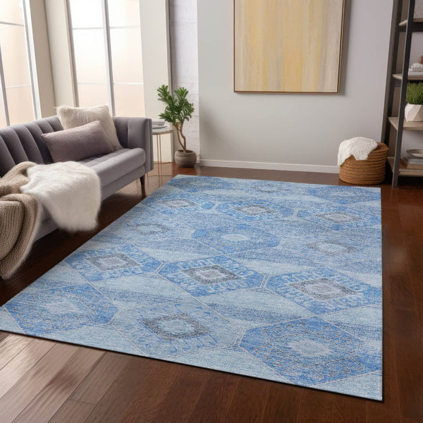 HomeRoots 5' Blue and Gray Aztec Washable Indoor Outdoor Area Rug – Durable, Stylish, Easy-Care for Any Space 8' X 10' 623015