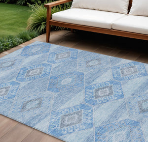 HomeRoots 5' Blue and Gray Aztec Washable Indoor Outdoor Area Rug – Durable, Stylish, Easy-Care for Any Space 9' X 12' 623016