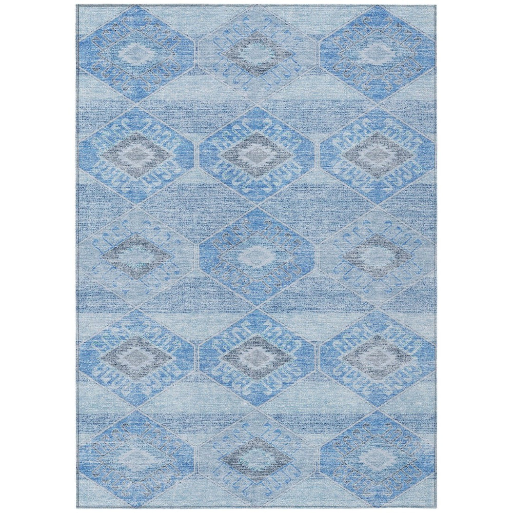 HomeRoots 5' Blue and Gray Aztec Washable Indoor Outdoor Area Rug – Durable, Stylish, Easy-Care for Any Space 10' X 14' 623017