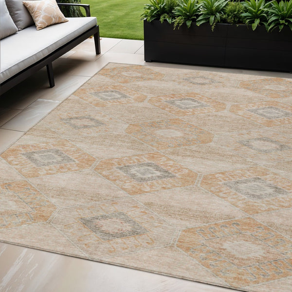 HomeRoots 5' Copper and Gray Aztec Washable Indoor Outdoor Area Rug - Durable, Stylish, and Easy to Clean 5' X 8' 623019