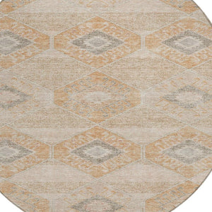 HomeRoots 5' Copper and Gray Aztec Washable Indoor Outdoor Area Rug - Durable, Stylish, and Easy to Clean 8' Round 623020