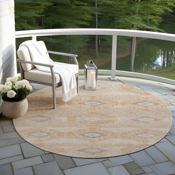 HomeRoots 5' Copper and Gray Aztec Washable Indoor Outdoor Area Rug - Durable, Stylish, and Easy to Clean 8' Round 623020