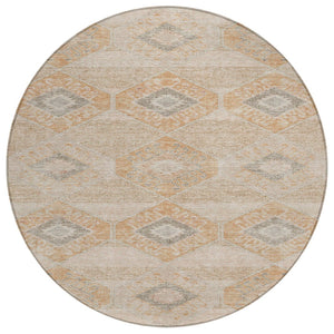 HomeRoots 5' Copper and Gray Aztec Washable Indoor Outdoor Area Rug - Durable, Stylish, and Easy to Clean 8' Round 623020