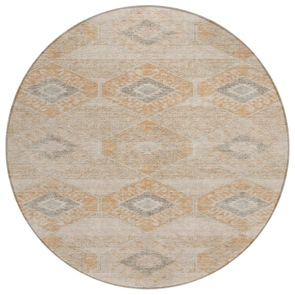 HomeRoots 5' Copper and Gray Aztec Washable Indoor Outdoor Area Rug - Durable, Stylish, and Easy to Clean 8' Round 623020