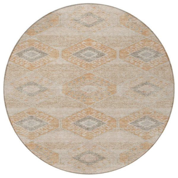 HomeRoots 5' Copper and Gray Aztec Washable Indoor Outdoor Area Rug - Durable, Stylish, and Easy to Clean 8' Round 623020