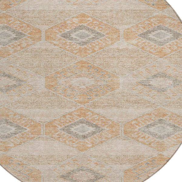 HomeRoots 5' Copper and Gray Aztec Washable Indoor Outdoor Area Rug - Durable, Stylish, and Easy to Clean 8' Round 623020
