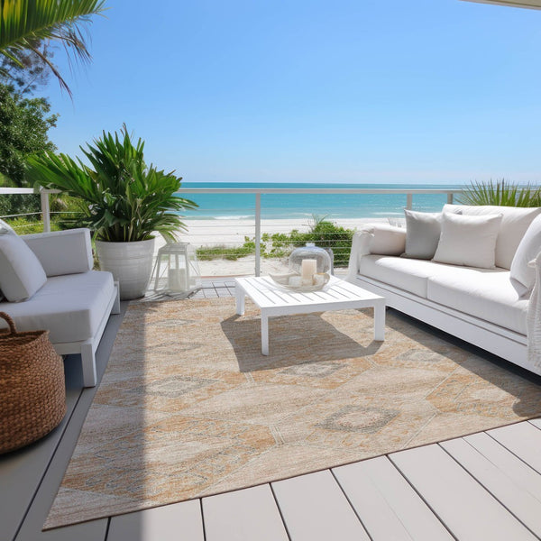 HomeRoots 5' Copper and Gray Aztec Washable Indoor Outdoor Area Rug - Durable, Stylish, and Easy to Clean 8' X 10' 623021