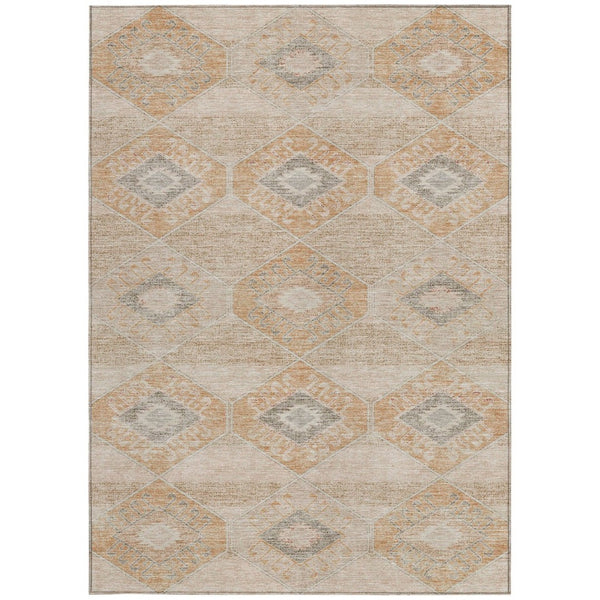 HomeRoots 5' Copper and Gray Aztec Washable Indoor Outdoor Area Rug - Durable, Stylish, and Easy to Clean 10' X 14' 623023