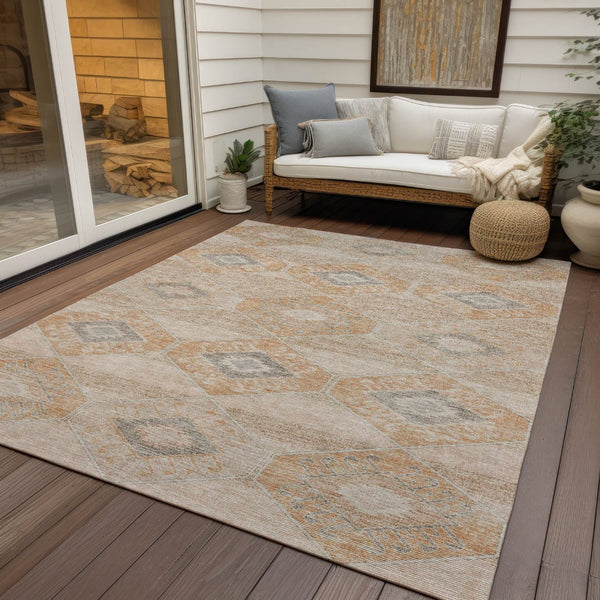 HomeRoots 5' Copper and Gray Aztec Washable Indoor Outdoor Area Rug - Durable, Stylish, and Easy to Clean 10' X 14' 623023