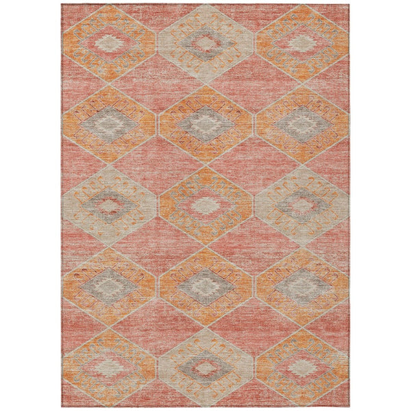 HomeRoots 5' Coral and Gray Aztec Washable Area Rug - Durable, Stylish, and Easy-Care for Indoor & Outdoor Use 5' X 8' 623025
