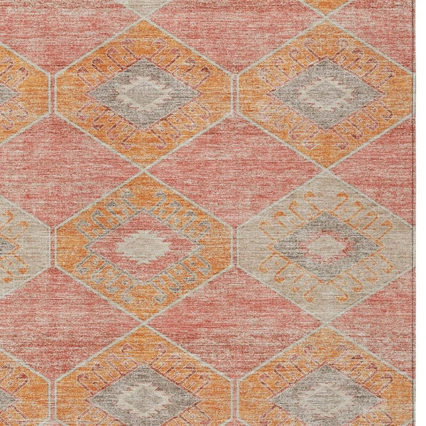 HomeRoots 5' Coral and Gray Aztec Washable Area Rug - Durable, Stylish, and Easy-Care for Indoor & Outdoor Use 5' X 8' 623025