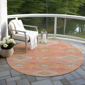 HomeRoots 5' Coral and Gray Aztec Washable Area Rug - Durable, Stylish, and Easy-Care for Indoor & Outdoor Use 8' Round 623026
