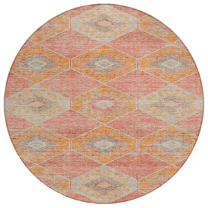 HomeRoots 5' Coral and Gray Aztec Washable Area Rug - Durable, Stylish, and Easy-Care for Indoor & Outdoor Use 8' Round 623026