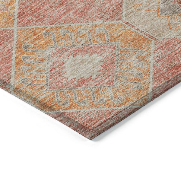HomeRoots 5' Coral and Gray Aztec Washable Area Rug - Durable, Stylish, and Easy-Care for Indoor & Outdoor Use 8' Round 623026