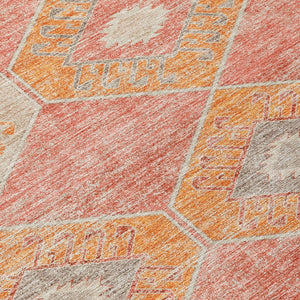 HomeRoots 5' Coral and Gray Aztec Washable Area Rug - Durable, Stylish, and Easy-Care for Indoor & Outdoor Use 8' Round 623026