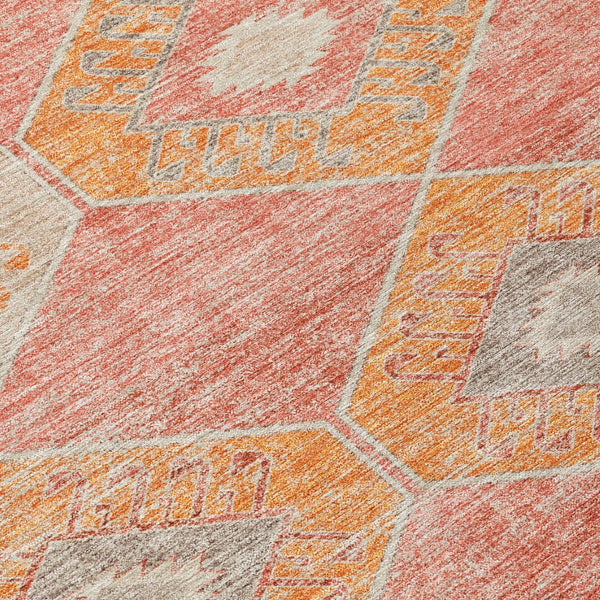 HomeRoots 5' Coral and Gray Aztec Washable Area Rug - Durable, Stylish, and Easy-Care for Indoor & Outdoor Use 8' Round 623026