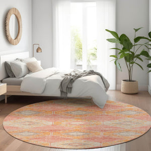 HomeRoots 5' Coral and Gray Aztec Washable Area Rug - Durable, Stylish, and Easy-Care for Indoor & Outdoor Use 8' Round 623026