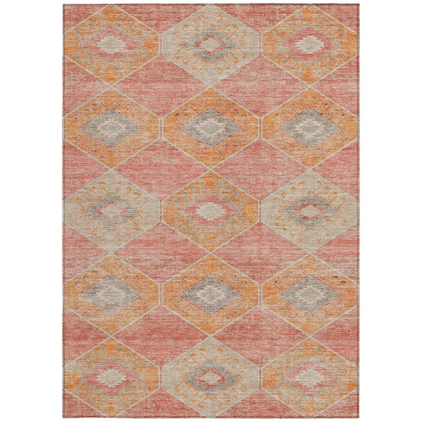 HomeRoots 5' Coral and Gray Aztec Washable Area Rug - Durable, Stylish, and Easy-Care for Indoor & Outdoor Use 9' X 12' 623028