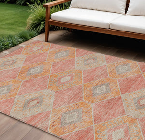 HomeRoots 5' Coral and Gray Aztec Washable Area Rug - Durable, Stylish, and Easy-Care for Indoor & Outdoor Use 9' X 12' 623028