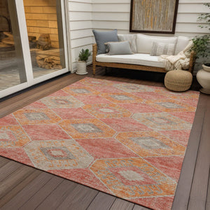 HomeRoots 5' Coral and Gray Aztec Washable Area Rug - Durable, Stylish, and Easy-Care for Indoor & Outdoor Use 9' X 12' 623028