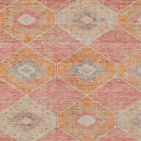 HomeRoots 5' Coral and Gray Aztec Washable Area Rug - Durable, Stylish, and Easy-Care for Indoor & Outdoor Use 9' X 12' 623028