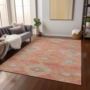HomeRoots 5' Coral and Gray Aztec Washable Area Rug - Durable, Stylish, and Easy-Care for Indoor & Outdoor Use 9' X 12' 623028