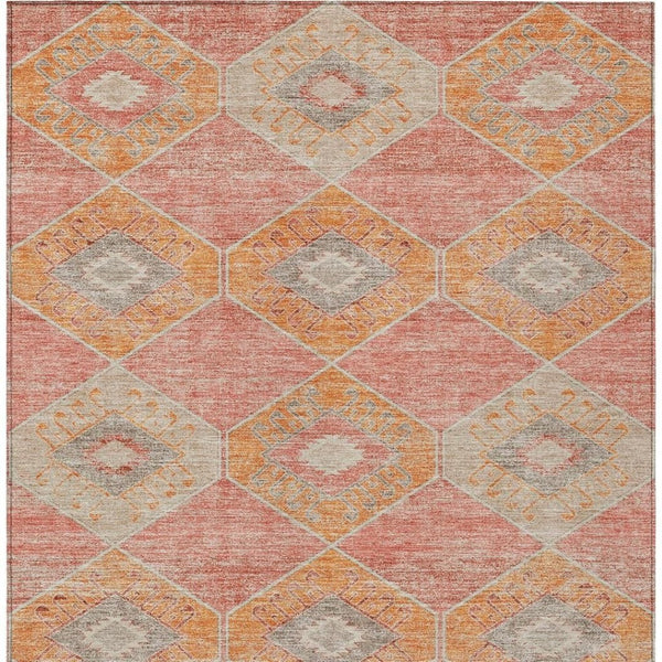 HomeRoots 5' Coral and Gray Aztec Washable Area Rug - Durable, Stylish, and Easy-Care for Indoor & Outdoor Use 10' X 14' 623029