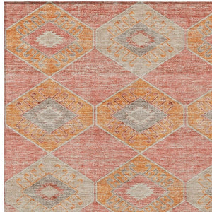 HomeRoots 5' Coral and Gray Aztec Washable Area Rug - Durable, Stylish, and Easy-Care for Indoor & Outdoor Use 10' X 14' 623029