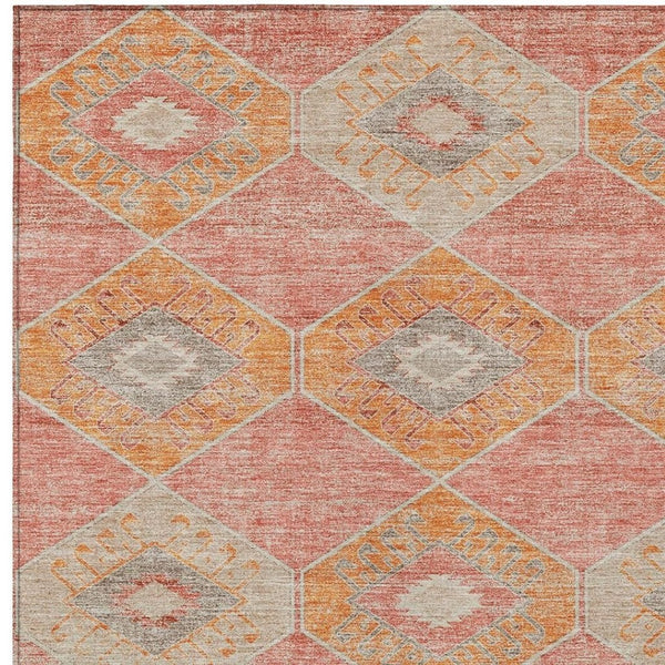 HomeRoots 5' Coral and Gray Aztec Washable Area Rug - Durable, Stylish, and Easy-Care for Indoor & Outdoor Use 10' X 14' 623029