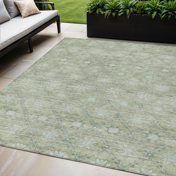 HomeRoots 5' Refresh Your Space with Artichoke Green & Gray Floral Washable Area Rug for Indoor & Outdoor Use 5' X 8' 623049